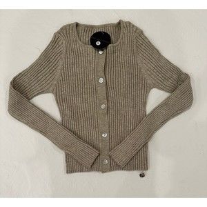 Bae Boutique Khaki Cropped Button Up Ribbed Top